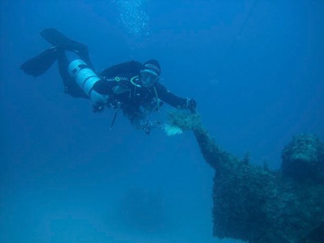 Me with the sidemount, breathing from a third stage at the Jesus statue on the return journey from the Imperial Eagle