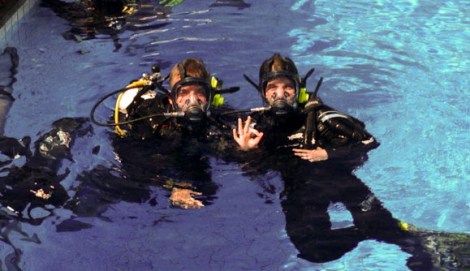 Me and my girlfriend after our trial dive with the Ocean Reef Neptune Space