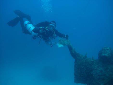 Me diving with the Hollis SMS 50 with an additional stage.