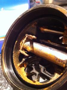 A friend of my didn't rinse his reg after a dive and left it in his dive bag...this was the result.