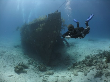 Me demonstrating perfect buoyancy and trim at the James Bond Wrecks